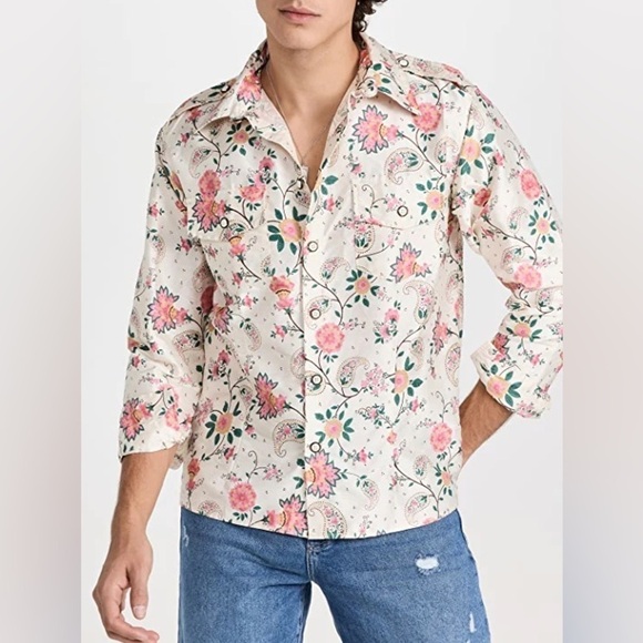 House of Aama Mens 100% Silk Paisley Floral Button Up Western Shirt Small New - Picture 9 of 9